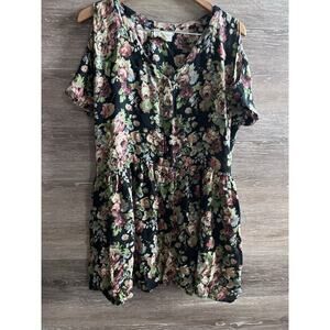Ralph Lauren Women Tunic Top Mini Dress Size Large Pocket Floral V Neck Cottage